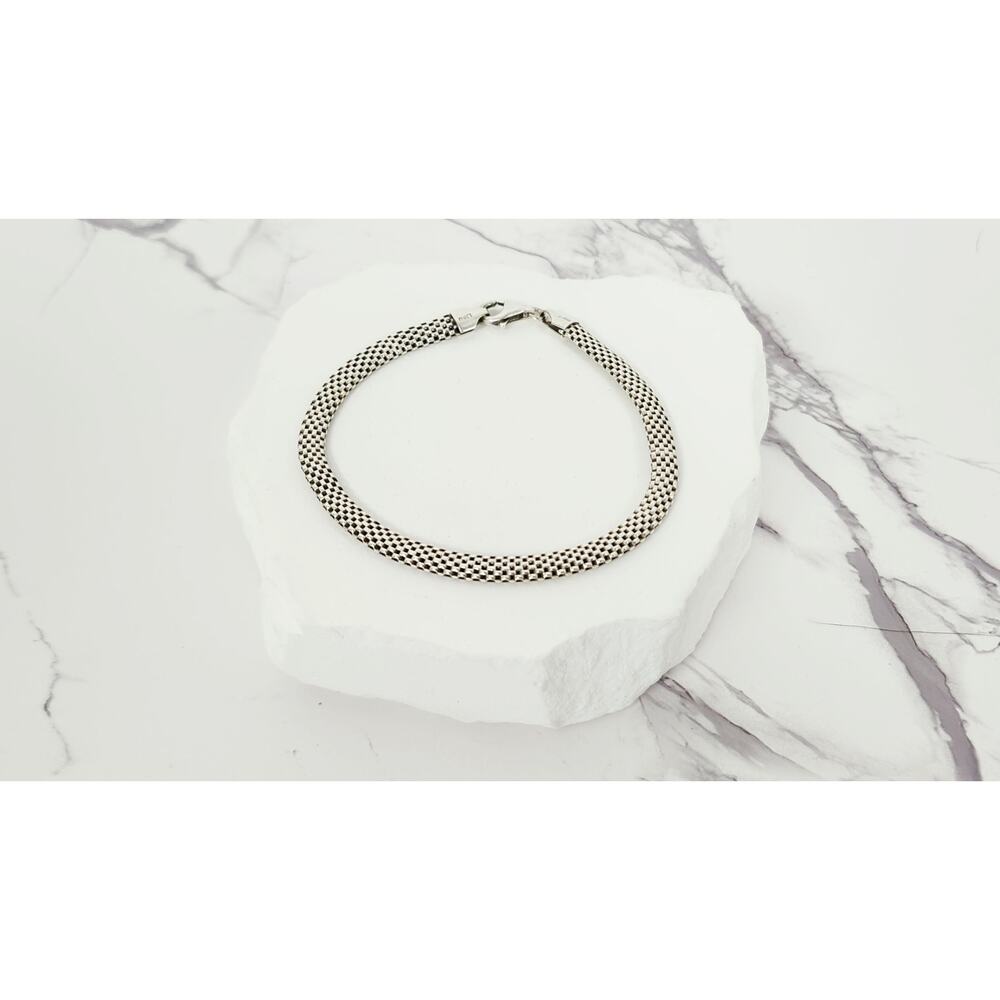 Vintage LIRM 925 Sterling Silver Woven Popcorn Mesh Chain Bracelet Italy - Picture 2 of 16